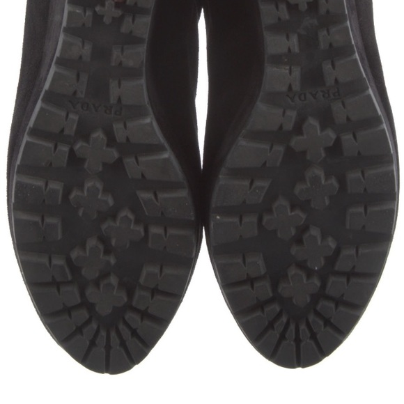 PRADA Black Suede Double Buckle Wedge Ankle Booties Boots - Picture 6 of 13